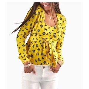 CABI #5596 Sunny Wrap Tie Blouse Set Animal Print Women’s Size S‎
